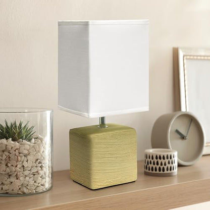 Simple Designs LT1218-BGE 11.81" Mini Cube Faux Stone Ceramic Table Lamp, for Living Room, Bedroom, Office, Beige with White Shade - color: Beige