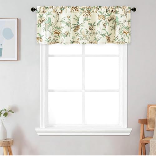 Leeva Linen Textured Bird & Floral Window Valance, 60 x 18, 1 Panel, Beige - color: M9, size: 60"W x 18"L (Pack of 1)