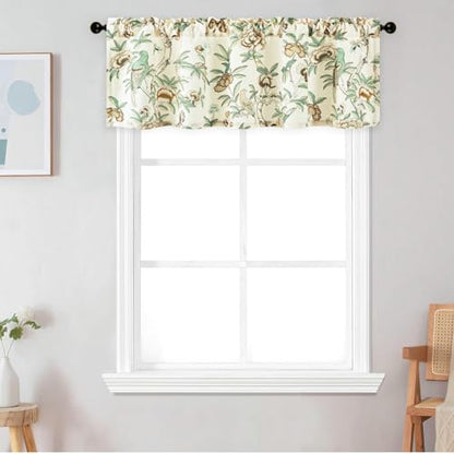 Leeva Linen Textured Bird & Floral Window Valance, 60 x 18, 1 Panel, Beige - color: M9, size: 60"W x 18"L (Pack of 1)