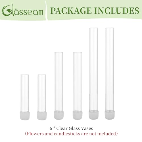 Glasseam Glass Bud Vases for Candle Holder, 6 Pcs Single Stem Flower Vases - size: 3.9"+5.9“+7.8" Tall