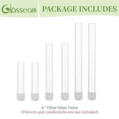 Glasseam Glass Bud Vases for Candle Holder, 6 Pcs Single Stem Flower Vases - size: 3.9"+5.9“+7.8" Tall