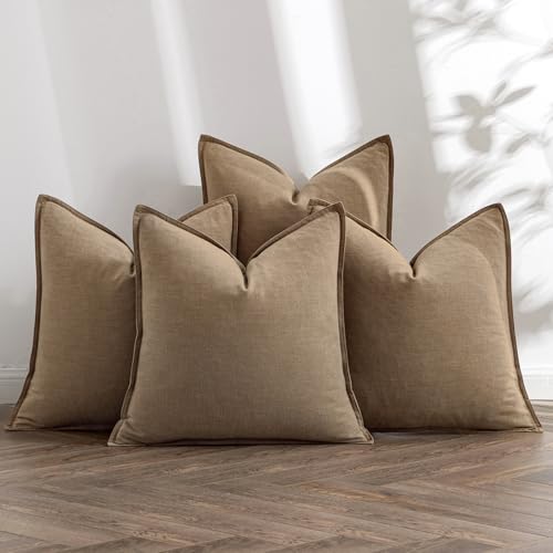 MIULEE Khaki Boho Linen Decorative Pillow Covers 18x18 Inch Pack of 4 - color: Khaki, size: 18" x 18" (Pack of 4)
