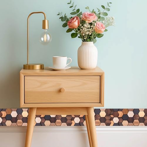 IVN Wallpaper Border Peel and Stick Wall Rustic Wood Hexagon 4x196 Inch - color: Rustic Wood Hexagon