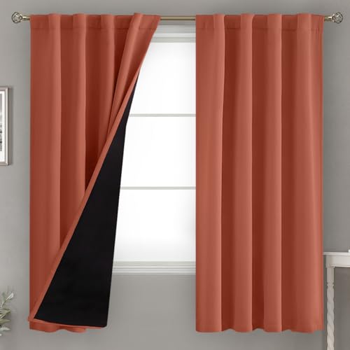 BGment 100% Blackout Curtains 63 Inch Length with Black Liner, Terracotta - color: Terracotta, size: 38"W x 63"L (Pack of 2)