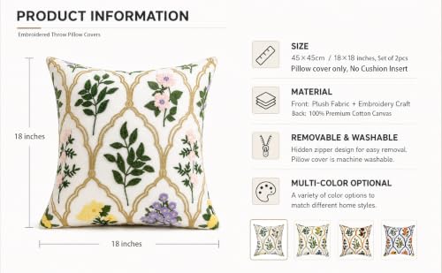 Alysheer Floral Embroidered Throw Pillow Cover 18"x18", 2pcs Light Pink - color: - Pink Yellow, size: 18" x 18" (Pack of 2)