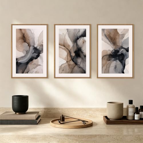 Celestdeco Abstract Brown Marble Framed Canvas Wall Art Set-16"x24"x3 - color: Abstract Marble Wall Art, size: 16"L x 24"W