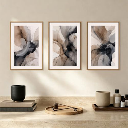 Celestdeco Abstract Brown Marble Framed Canvas Wall Art Set-16"x24"x3 - color: Abstract Marble Wall Art, size: 16"L x 24"W