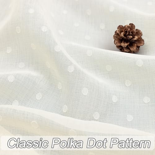 Pitalk Cream Sheer Curtains 84 Inches Long Polka Dots Pattern Design - color: Cream, size: 52"W x 84"L (Pack of 2)