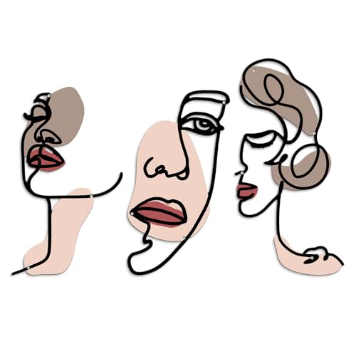 Putuo Decor Abstract Face Metal Wall Art Set of 3, Modern Line Art Wall Decor, Minimalist Metal Sculpture for Living Room Bedroom Bathroom - color: Abstract Line Face Decor