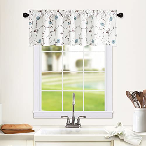 VOGOL Blue Floral Kitchen Valance, Linen Look, 52 x 18 Inches - color: Blue, size: 52"W x 18"L (Pack of 1)