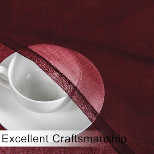 DWCN Sheer Curtain Valance - Faux Linen Window Curtain for Bathroom & Kitchen Windows - Rod Pocket Semi Sheer Drapes, Burgundy, 1 Panel, 42W x 18L Inch - color: Burgundy, size: 42"W x 18"L (Pack of 1)