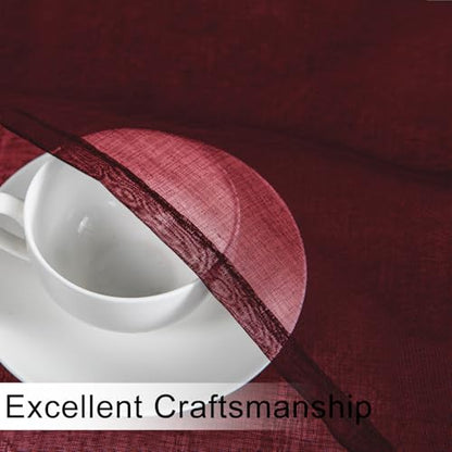 DWCN Sheer Curtain Valance - Faux Linen Window Curtain for Bathroom & Kitchen Windows - Rod Pocket Semi Sheer Drapes, Burgundy, 1 Panel, 42W x 18L Inch - color: Burgundy, size: 42"W x 18"L (Pack of 1)