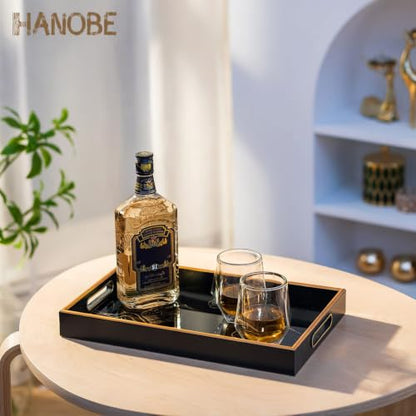 Hanobe Black Ottoman Serving Tray with Handles for Coffee Table Home Decor