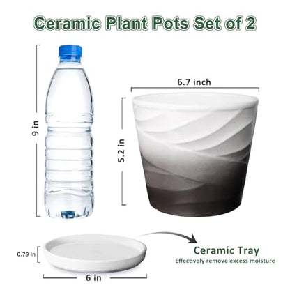 Ceramic Plant Pots, 6 Inch, Set of 2 - color: Dark Gray + White, size: 6.7 Inch-2 Pack