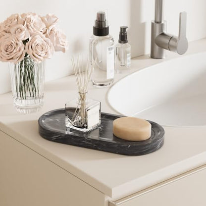 Polishing Bathroom Tray with Anti Slip Foot Pad,9.8x4.7x0.7in,Grey - color: Gray