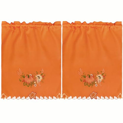 Simhomsen Embroidered Rod Pocket Fall Autumn Harvest Pumpkins Kitchen Window Curtain Swag and Tiers Set for Thanksgiving (Orange Pumpkins) - color: Orange Pumpkins