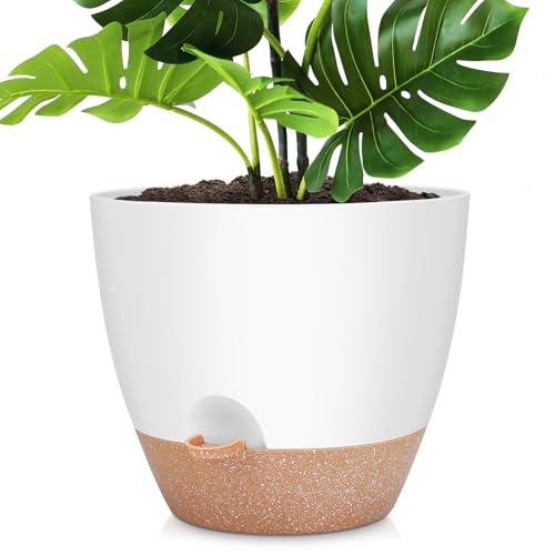 YNNICO 12 inch Large Self Watering Plant Pots for Indoor Outdoor Plants - color: White, size: 12 Inch