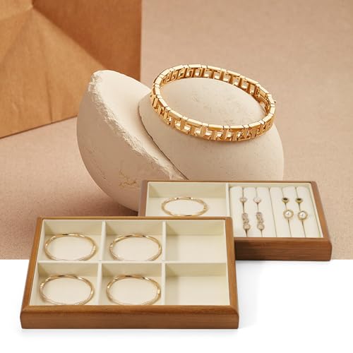 Oirlv Wood Ring Display Tray - color: Cream, size: 5 slot