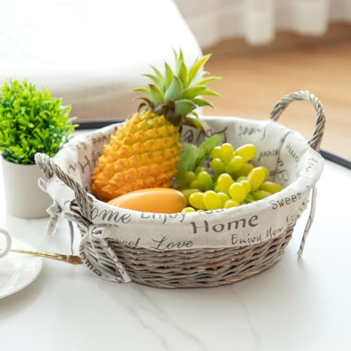 Wicker Bread Basket With Handle, Grey Wicker Storage Basket