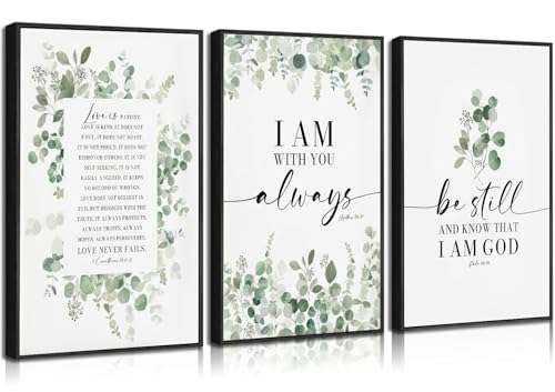 3pcs Bible Plants Canvas Wall Art Christian Botanical Poster Prints Eucalyptus Leaf Pictures Sage Green Inspirational Wall Decor for Living Room Bedroom Bathroom 16x24 in Unframed - color: Poster, size: 24L" x 16W"