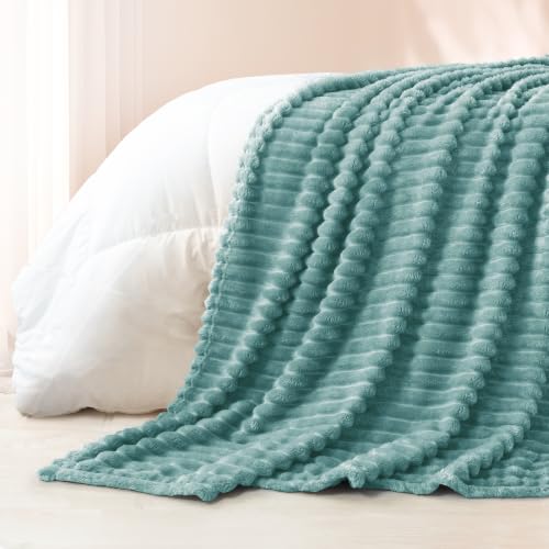 Exclusivo Mezcla Striped King Size Fleece Blanket for Bed, Couch, 90"x104" - color: Celadon, size: King ( 90x104 IN )