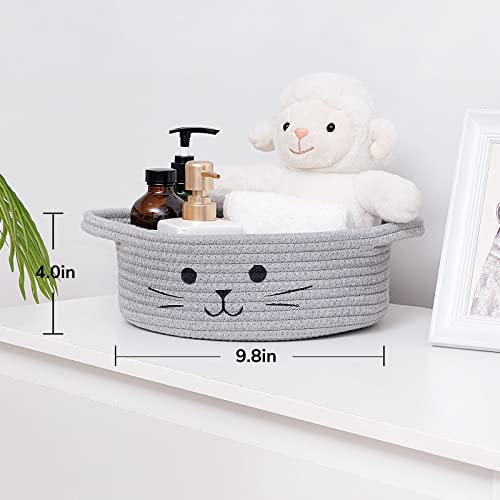 Small Woven Rope Cat Toy Basket with Cat Face Design, Grey - color: Gray, size: 9.8"W x 4"H