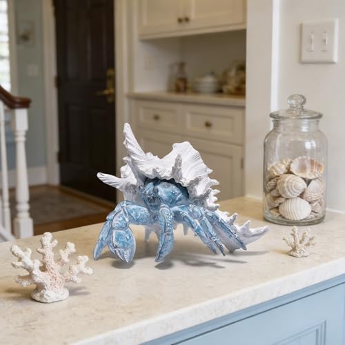 Hodao 8.25" Coastal Hermit Crab Figurine, Nautical Ocean Resin Statue Decor - color: Blue-hermit Crab