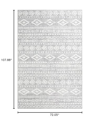 Lahome Boho Moroccan 6x9 Area Rugs, Ultra-Thin Washable Living Room Rug Soft Rugs for Bedroom Stain Resistance, Farmhouse Tribal Print Grey White Indoor Floor Carpet for Playroom Nursery Varena - color: Grey/White, size: 6' x 9'