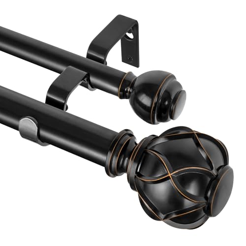 KAMANINA Double Curtain Rod 32 to 58 Inch, Adjustable Drapery Rods, Black - color: Black, size: 32-58"