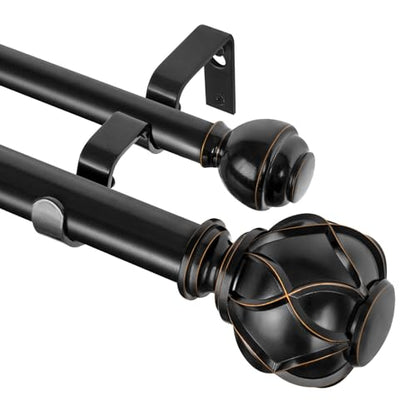 KAMANINA Double Curtain Rod 140 to 180 Inch, Extra Long, Adjustable, Black - color: Black, size: 140-180"