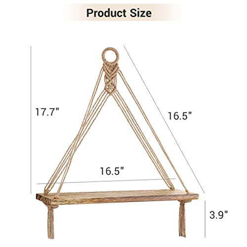 Mkono Macrame Hanging Shelves Boho Wall Decor Set of 2 Floating Wood Shelf - color: Brown