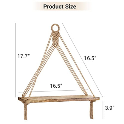 Mkono Macrame Hanging Shelves Boho Wall Decor Set of 2 Floating Wood Shelf - color: Brown