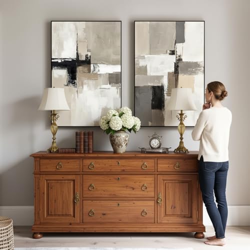SAFERRYHOME Neutral Abstract Beige,Gray and Black Wall Art Set of 2,24"x36" - color: Neutral, size: 24" x 36" x 2 Panel Framed