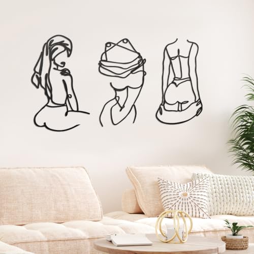 Lounsweer 3 Pcs Modern Minimalist Wall Decor Abstract Line Art Woman Body Wall Decor Modern Single Line Metal Wall Art for Bedroom Living Room Kitchen Bathroom