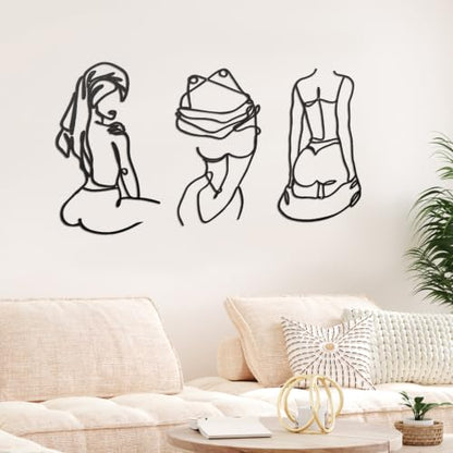 Lounsweer 3 Pcs Modern Minimalist Wall Decor Abstract Line Art Woman Body Wall Decor Modern Single Line Metal Wall Art for Bedroom Living Room Kitchen Bathroom