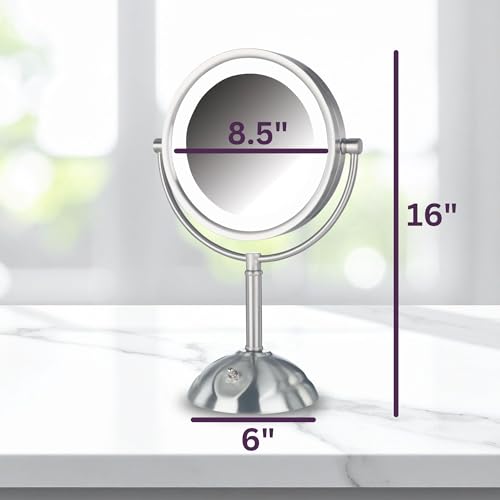 JERDON Lighted Makeup Mirror with 8X Magnification - Nickel - HL8808NL - color: Nickel