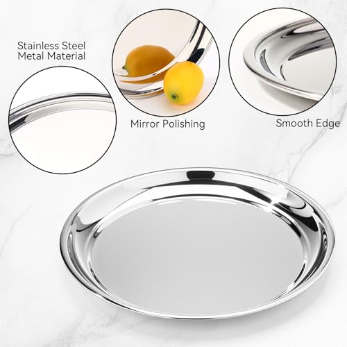 8 Pack Round Silver Mirror Decorative Trays 10" Diameter Stainless Steel - size: 10 Inch