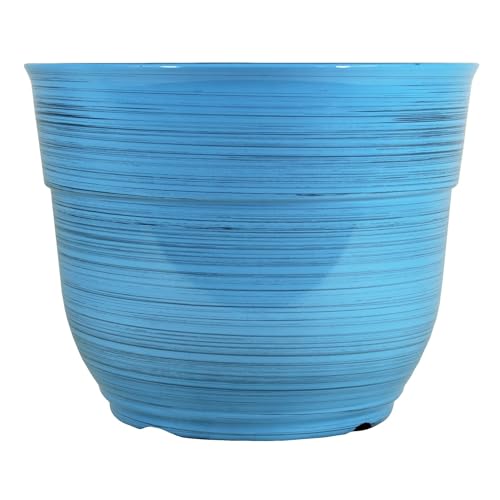 Garden Elements Indoor/Outdoor Glazed Brushed Happy Plastic Planter, Large, Bright Blue, 15" - color: Bright Blue