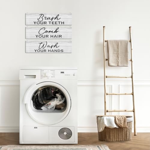 Modern Farmhouse Bathroom Decor: 3-Piece Wooden Wall Plaques - Washroom Signs - color: Bathroom 02