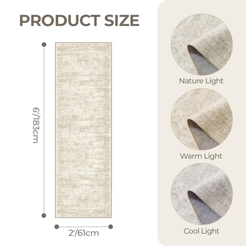 2x6 Runner Rug Non Slip,Washable Hallway Runner Rug,Beige - color: Beige/Ivory, size: 2' x 6' (Runner)