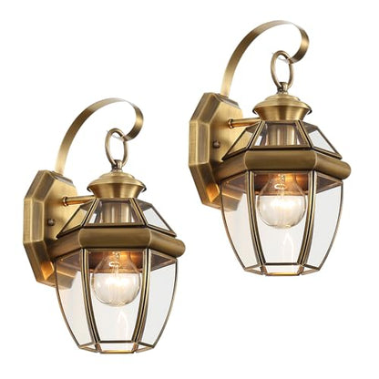 Brass, Outdoor Wall Sconce Clear Glass,12.6" 2-Pack - color: Antique Brass - 2 Pack, size: 12.6 inch