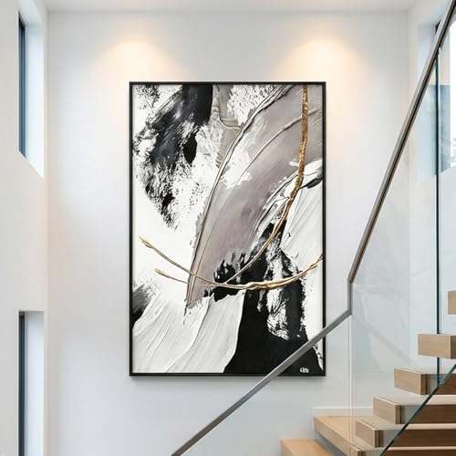 QKF Gold Abstract 3D Texture Black Aluminum Frame Canvas Wall Art - color: Gray, Black & Copper