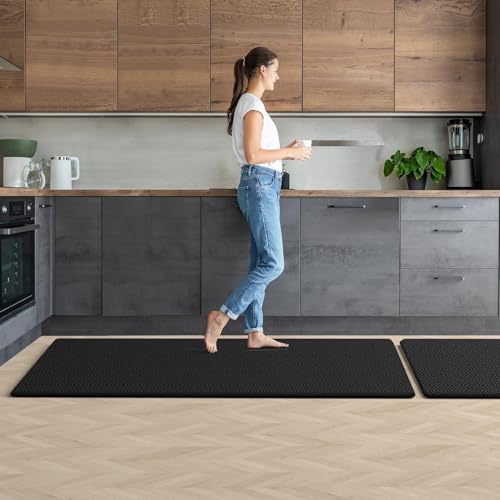 Kitchen Mat 2PCS Kitchen Rugs Cushioned Anti-Fatigue Rug Standing Desk Mat - color: Black, size: 59"L x 17.3"W x 0.5"Th