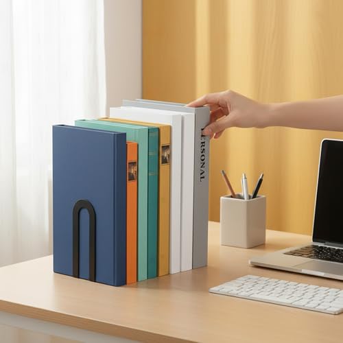 12 Pcs Black Book Ends, Heavy Duty Metal Book Ends for Shelves