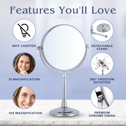 MIRRORVANA Large Double Sided 10X/1X Makeup Mirror, 15" x 8" (Chrome) - color: Chrome