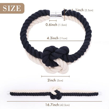 NICEEC Cotton Rope Magnetic Curtain Tiebacks, 4 Pack, Dark Blue & Beige - color: Dark Blue & Beige, size: 4 Pack