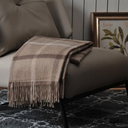 EP Mode 100% Pure Cashmere Throw Blanket for Sofa, Neutral Windowpane - color: Neutral Windowpane