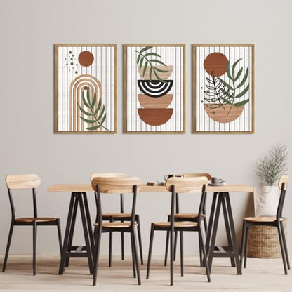 DRACIT Large Boho Mid Century Wooden Framed Canvas Wall Art Set-16"x24"×3 - color: 3D Boho Mid Century Wooden Decor