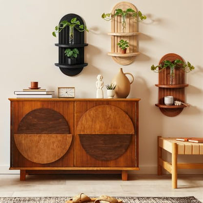 Pinkunn 3 Pcs Boho Floating Shelves for Wall, Wood Plant Shelf Set