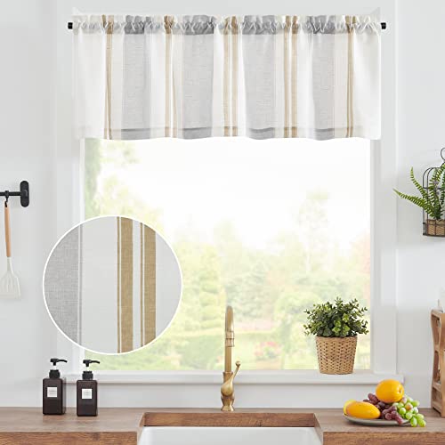 jinchan Linen Pencil Stripe Valances for Window 16 inch,Taupe Grey,1 Panel - color: Pencil Stripe | Taupe Grey, size: 50"W x 16"L (Pack of 1)